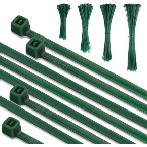KINGLAKE GARDEN Green Zip Ties 400 PCS 12+8+6+4 Inch Heavy Duty Nylon Cable Ties 18 Lbs Zip ties Assorted Sizes 3mm Twist Ties Plastic Wire Ties for Indoor and Outdoor
