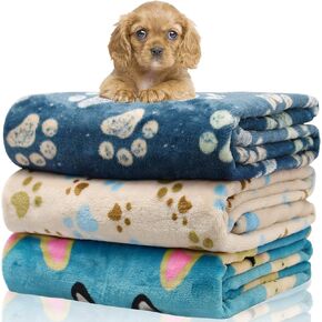 Rezutan Upgraded Dog Blankets for Large Dogs, 3 Pack Dog Cat Flannel Blankets Washable, Soft Pet Mat Throw Cover for Kennel Crate Bed, Cute Paw Pattern, Dog Blanket, Pet Blanket 31" x 41"