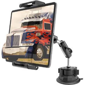 Car Dashboard Windshield Tablet Mount for Truck with Flexible Metal Arm, Suction Cup Tablet Holder Fit Thick Cases (Deep Max 1.18'') for iPad Pro Air Mini, Galaxy Tab, iPhone, 6-15.6'' Devices