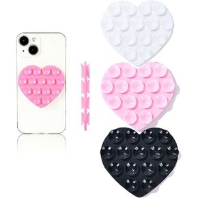 3PCS Silicone Suction Phone Case Mount,Double-Sided Heart Shaped Non Slip Suction Cup Phone Mount,Hands-Free Phone Accessories Holder for Selfies and Videos,Phone Stand Sticky for Cell Phone