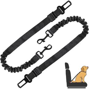 LivTee Dog Seat Belt for Car, 2 Packs Set Retractable Dog Car Harness Adjustable and Comfortable Dog Car Seatbelt Leash, Elastic Nylon Pet Safety Seatbelts for Vehicles, Dog Accessories for Car(Black)