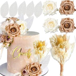 JeVenis Beige Balls Boho Cake Topper Boho Cake Decorations Cake Flowers Decorations Floral Cake Topper Flower Cake Topper for Wedding Baby Shower Birthday Party