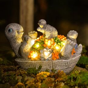 Solar Turtle Garden Statue with 8 LED Lights and Succulents - Funny Mother and Baby Design - Weather-Resistant Outdoor Decor for Patio, Lawn, Yard - Unique Housewarming, Birthday