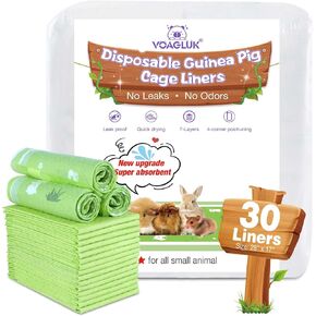 Guinea Pig Cage Liner 30 Count Disposable Super Absorbent Pee Pads Enhanced Odor Control Pet Cage Liners for Ferrets, Rabbits, Hamsters, and Other Small Animal, 28" x 17" Fits Any Size C&C Cage