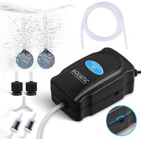 Aquarium Air Pump - Single Outlet, Adjustable Valve, Includes 2 Bubblers Stones, Perfect for Small & Medium Size Fish Tanks (10-50 Gallons) - All-in-One Quiet Air Pump Aquarium Kit