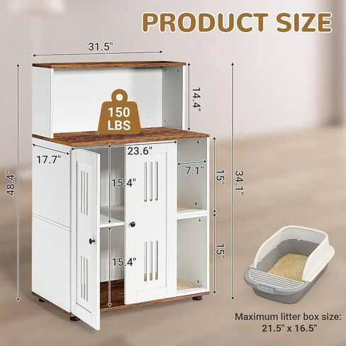 Rovibek Cat Litter Box Enclosure for 2 Cats, Cat Litter Box Furniture Hidden with Storage, Cat Litter Cabinet, Double Litter Box Enclosure with Scratch Mat, Fit Most of Litter Box, White in Saudi Arabia