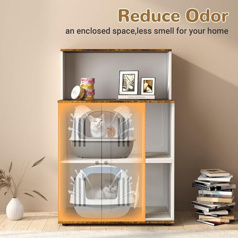 Rovibek Cat Litter Box Enclosure for 2 Cats, Cat Litter Box Furniture Hidden with Storage, Cat Litter Cabinet, Double Litter Box Enclosure with Scratch Mat, Fit Most of Litter Box, White in Saudi Arabia