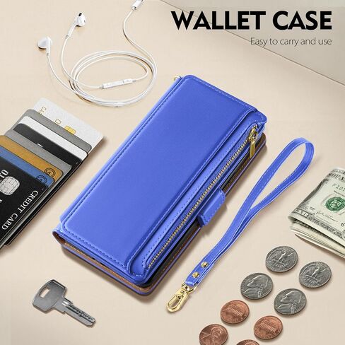 Antsturdy Compatible with iPhone 16 Plus Wallet Case,RFID Blocking PU Leather Phone Case Women Men Kickstand flip Cover Wrist Strap Zipper Credit Card Holder Slots for Apple 16 Plus 6.7",Wine Red in Kuwait