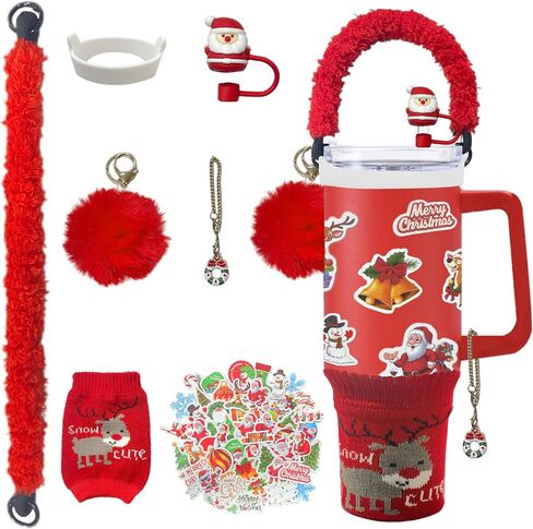 Christmas Stanley Cup Accessories Knit Charms 10mm Straw Cover Cap for Stanley Cup Christmas Charms for Stanley Tumblers Scarf Decorations 8Pcs Christmas Stanley Cup Accessories in Saudi Arabia