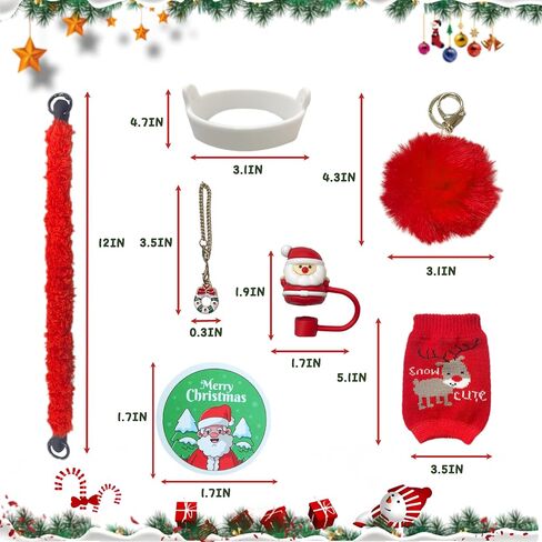 Christmas Stanley Cup Accessories Knit Charms 10mm Straw Cover Cap for Stanley Cup Christmas Charms for Stanley Tumblers Scarf Decorations 8Pcs Christmas Stanley Cup Accessories in Saudi Arabia