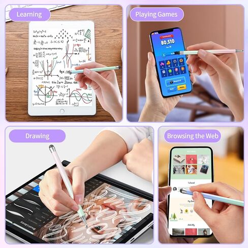 قلم شاشة لمس (4 قطع)، قلم شاشة 2 في 1 لجهاز iPad، أطراف مطاطية عالية الدقة والحساسية وقرص متوافق مع أجهزة iPad/iPhone/Android اللوحية وجميع أجهزة شاشات اللمس (خفيف) in Kuwait