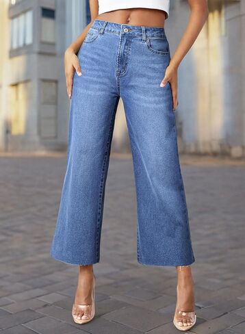 Sidefeel Women's Wide Leg Jeans High Waist Stretchy Straight Leg Denim Pants in Kuwait