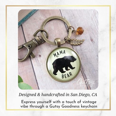 Mama Bear Keychain Jewelry For Women Mother New Mom Grandma Key Ring - Handmade Boho Aesthetic Animal Pendant, Rustic Bronze Leaf Charm & Umber Bead, Ready to Gift with Themed Message Card & Box in Saudi Arabia