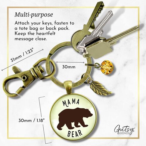 Mama Bear Keychain Jewelry For Women Mother New Mom Grandma Key Ring - Handmade Boho Aesthetic Animal Pendant, Rustic Bronze Leaf Charm & Umber Bead, Ready to Gift with Themed Message Card & Box in Saudi Arabia