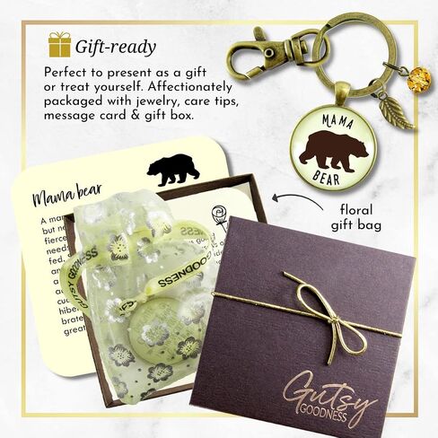 Mama Bear Keychain Jewelry For Women Mother New Mom Grandma Key Ring - Handmade Boho Aesthetic Animal Pendant, Rustic Bronze Leaf Charm & Umber Bead, Ready to Gift with Themed Message Card & Box in Saudi Arabia