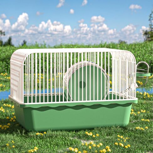9.1×6.7×6.3 inch Portable Hamster Cages, Hamster Carrier, Pet Travel Carrier, Small Animal Pet Carrier, Small Animal Cages, with Water Bottle, Food Bowl, Small Wheel, Green in Saudi Arabia