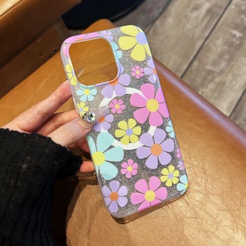 Compatible with iPhone 15 Pro Max Cases,Cute Flower Phone case with Floral Pearl Chain,Compatible MagSafe Silicone Shockproof Phone case for Women and Teenage Girls. in Saudi Arabia