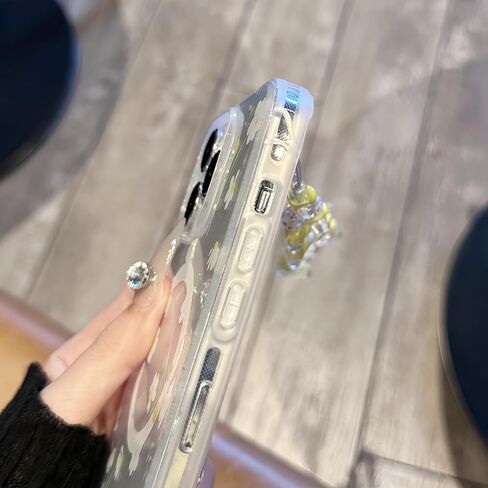 Compatible with iPhone 15 Pro Max Cases,Cute Flower Phone case with Floral Pearl Chain,Compatible MagSafe Silicone Shockproof Phone case for Women and Teenage Girls. in Saudi Arabia