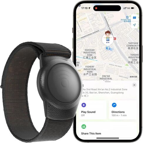 جهاز تعقب GPS للأطفال والمراهقين وذوي الاحتياجات الخاصة وكبار السن، سوار ساعة تعقب GPS صغير في الوقت الحقيقي يعمل مع تطبيق Find My (iOS فقط)، جهاز تتبع GPS مخفي لنظام iOS، مقاوم للماء، بدون رسوم شهرية (أسود) in Kuwait