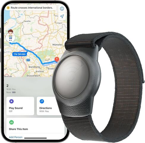 جهاز تعقب GPS للأطفال والمراهقين وذوي الاحتياجات الخاصة وكبار السن، سوار ساعة تعقب GPS صغير في الوقت الحقيقي يعمل مع تطبيق Find My (iOS فقط)، جهاز تتبع GPS مخفي لنظام iOS، مقاوم للماء، بدون رسوم شهرية (أسود) in Kuwait