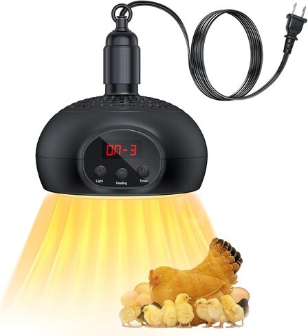 Chicken Coop Heater Lamps,200W-500W,Overheat Protection,E26/E27 Bulb Light, Reptile Heating Lamp 3-6-9-12 Hours Timer, Protable Greenhouse Heater for Outdoor Chicken Coop Indoor Rabbits Dog Cats in Saudi Arabia