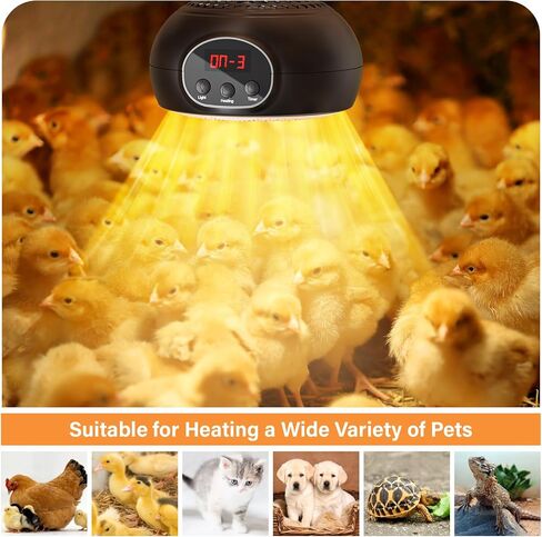 Chicken Coop Heater Lamps,200W-500W,Overheat Protection,E26/E27 Bulb Light, Reptile Heating Lamp 3-6-9-12 Hours Timer, Protable Greenhouse Heater for Outdoor Chicken Coop Indoor Rabbits Dog Cats in Saudi Arabia