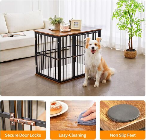 Made4Pets Dog Crate Furniture Dog Kennel Indoor Decorative Wood Dog Cage, 25"L x 18.6"W x 22.9"H, Brown in Kuwait