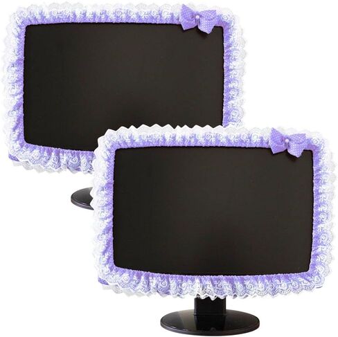 2 Pcs 23''-26'' Lovely Computer Monitor Cover with Bow-Knot Cute Elastic Monitor Dust Cover Protector Monitor Accessories Laptop TV LCD Screen Monitor Decor(Purple) in Saudi Arabia