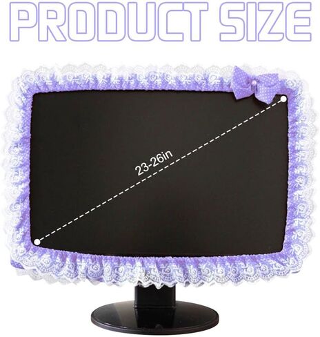 2 Pcs 23''-26'' Lovely Computer Monitor Cover with Bow-Knot Cute Elastic Monitor Dust Cover Protector Monitor Accessories Laptop TV LCD Screen Monitor Decor(Purple) in Saudi Arabia
