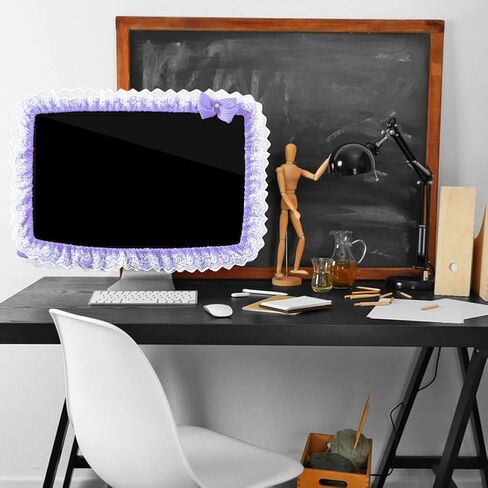 2 Pcs 23''-26'' Lovely Computer Monitor Cover with Bow-Knot Cute Elastic Monitor Dust Cover Protector Monitor Accessories Laptop TV LCD Screen Monitor Decor(Purple) in Saudi Arabia