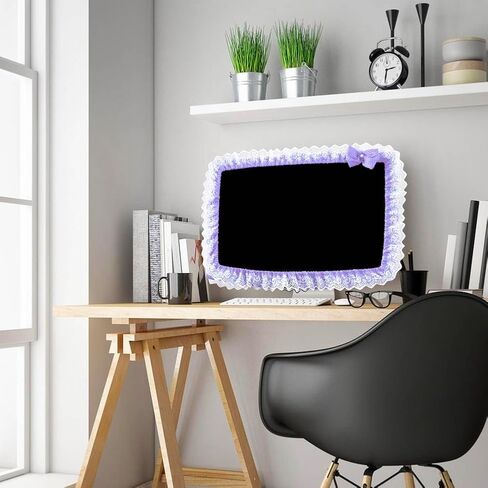 2 Pcs 23''-26'' Lovely Computer Monitor Cover with Bow-Knot Cute Elastic Monitor Dust Cover Protector Monitor Accessories Laptop TV LCD Screen Monitor Decor(Purple) in Saudi Arabia