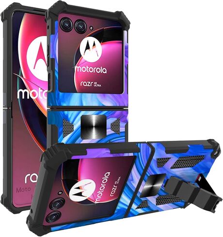 Ailiber for Moto Razr 2024 Case with Kickstand, Motorola Razr 2024 Case, for Magnetic Car Mount, Heavy Duty, Shockproof Protective Rugged Cover for Moto Razr 50-Purple Blue in Kuwait