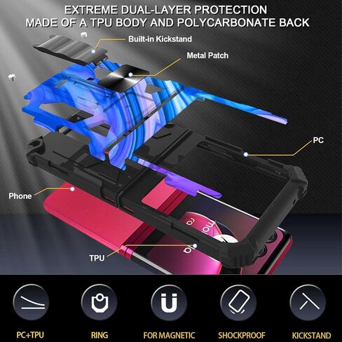 Ailiber for Moto Razr 2024 Case with Kickstand, Motorola Razr 2024 Case, for Magnetic Car Mount, Heavy Duty, Shockproof Protective Rugged Cover for Moto Razr 50-Purple Blue in Kuwait