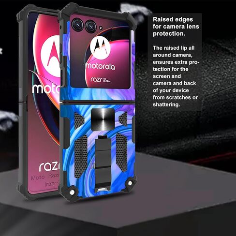 Ailiber for Moto Razr 2024 Case with Kickstand, Motorola Razr 2024 Case, for Magnetic Car Mount, Heavy Duty, Shockproof Protective Rugged Cover for Moto Razr 50-Purple Blue in Kuwait