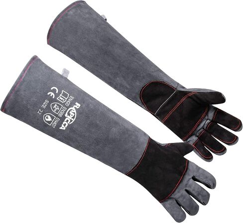RAPICCA Animal Handling Gloves Bite Proof Double Leather Reinforced Padding Dog,Cat Scratch,Bird Handling Falconry Gloves Grabbing Reptile Squirrel Snake Bite 16in Grey-Black in Kuwait
