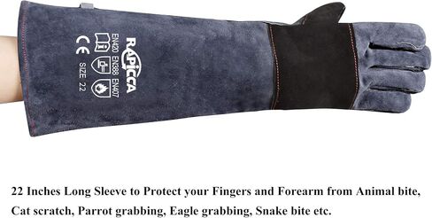 RAPICCA Animal Handling Gloves Bite Proof Double Leather Reinforced Padding Dog,Cat Scratch,Bird Handling Falconry Gloves Grabbing Reptile Squirrel Snake Bite 16in Grey-Black in Kuwait
