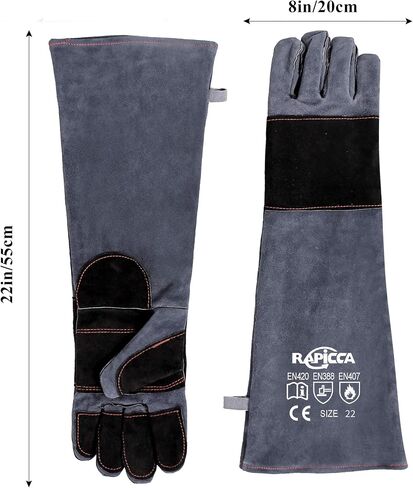 RAPICCA Animal Handling Gloves Bite Proof Double Leather Reinforced Padding Dog,Cat Scratch,Bird Handling Falconry Gloves Grabbing Reptile Squirrel Snake Bite 16in Grey-Black in Kuwait