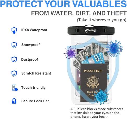 Large Universal Waterproof Case, AiRunTech Waterproof Phone Pouch Compatible with iPhone 14 Pro Max/13/12/11/XR/X/SE//8/7, Galaxy S22/S21, Note 20 Pixel/OnePlus Underwater Phone Protector Vacation in Saudi Arabia