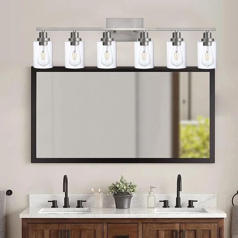 6-Light Bathroom Vanity Lights Brushed Nickel Bathroom Lighting Fixtures over Mirror with Clear Glass Shade, Modern Bathroom Wall Light Vanity Lighting Fixtures For Bathoom Bedroom Living Room in Saudi Arabia