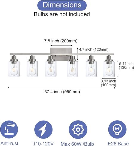 6-Light Bathroom Vanity Lights Brushed Nickel Bathroom Lighting Fixtures over Mirror with Clear Glass Shade, Modern Bathroom Wall Light Vanity Lighting Fixtures For Bathoom Bedroom Living Room in Saudi Arabia