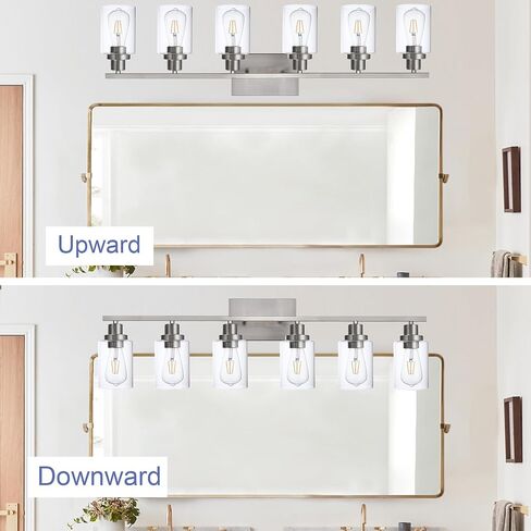 6-Light Bathroom Vanity Lights Brushed Nickel Bathroom Lighting Fixtures over Mirror with Clear Glass Shade, Modern Bathroom Wall Light Vanity Lighting Fixtures For Bathoom Bedroom Living Room in Saudi Arabia
