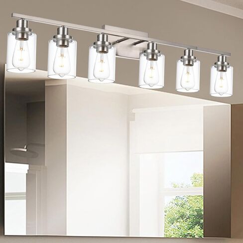 6-Light Bathroom Vanity Lights Brushed Nickel Bathroom Lighting Fixtures over Mirror with Clear Glass Shade, Modern Bathroom Wall Light Vanity Lighting Fixtures For Bathoom Bedroom Living Room in Saudi Arabia