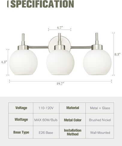 Bathroom Light Fixtures,Black Vanity Light with Milk Glass Shade, Modern 3-Lights Vanity Lights,Bathroom Vanity Light Over Mirror,HPVL01-BK-ML-3 in Saudi Arabia