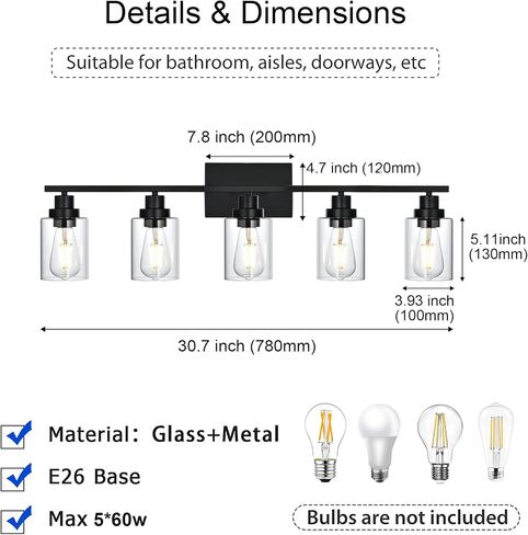 6-Light Bathroom Vanity Lights Brushed Nickel Bathroom Lighting Fixtures over Mirror with Clear Glass Shade, Modern Bathroom Wall Light Vanity Lighting Fixtures For Bathoom Bedroom Living Room in Saudi Arabia