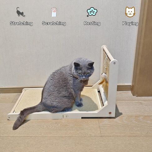 L Shape Cat Scratcher for Indoor Cats, 2 in 1 Cat Wall Scratching Board, 26 Inches Sisal Cat Scratcher, Floor Mounted Cat Scratching Pad with Mouse Toy and Catnip in Saudi Arabia