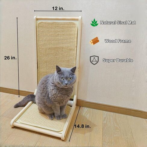 L Shape Cat Scratcher for Indoor Cats, 2 in 1 Cat Wall Scratching Board, 26 Inches Sisal Cat Scratcher, Floor Mounted Cat Scratching Pad with Mouse Toy and Catnip in Saudi Arabia