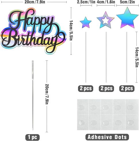 Happy Birthday Cake Topper, Glitter Cake Decoration for Birthday Party, Theme Party Cake Decorations Supplies for Boy Girl Men Women, Black Glitter and Holographic Rainbow Cardstock in Saudi Arabia