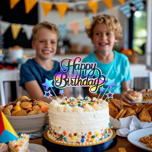 Happy Birthday Cake Topper, Glitter Cake Decoration for Birthday Party, Theme Party Cake Decorations Supplies for Boy Girl Men Women, Black Glitter and Holographic Rainbow Cardstock in Saudi Arabia