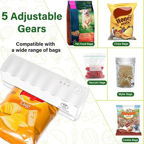 Bag Sealer - Mini Rechargeable Food Sealer Machine,5 Adjustable Gears Chip Bag Resealer,with 3000mAh Battery and 4.7" Heating Strip Seal for Vacuum Sealer Bags, Food Snack Bags Storage (White) in Saudi Arabia