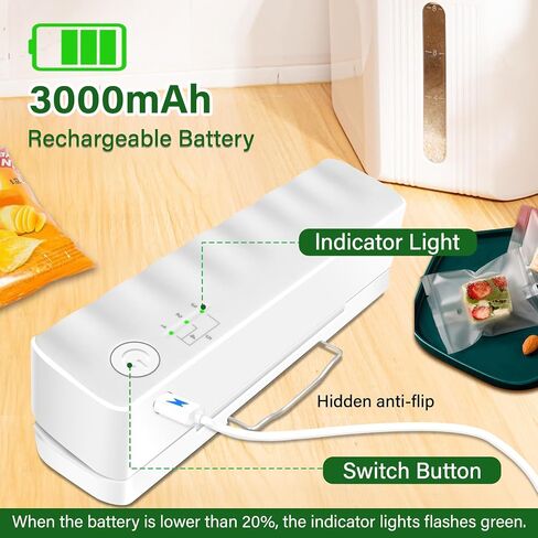 Bag Sealer - Mini Rechargeable Food Sealer Machine,5 Adjustable Gears Chip Bag Resealer,with 3000mAh Battery and 4.7" Heating Strip Seal for Vacuum Sealer Bags, Food Snack Bags Storage (White) in Saudi Arabia